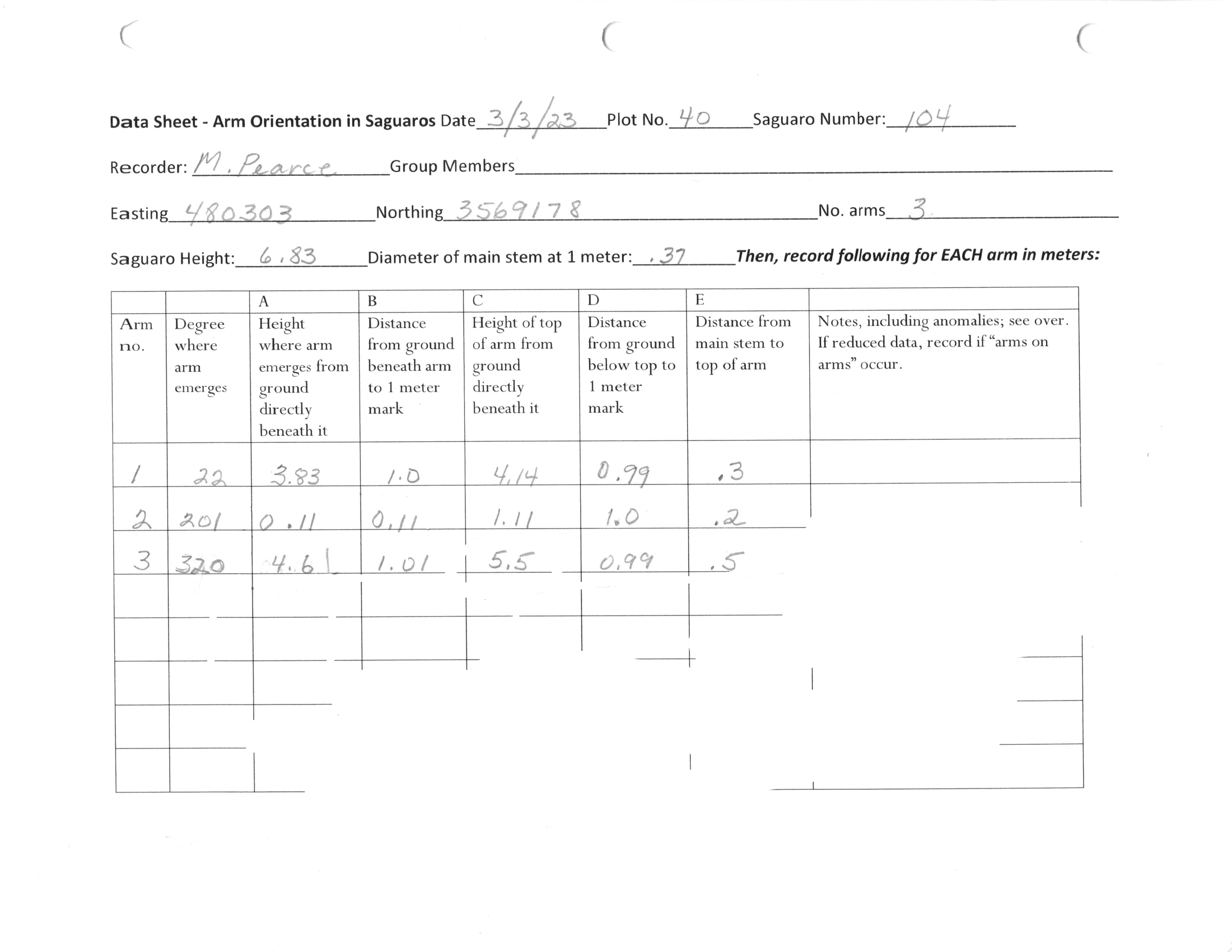 The same field sheet with the curator's notes redacted out